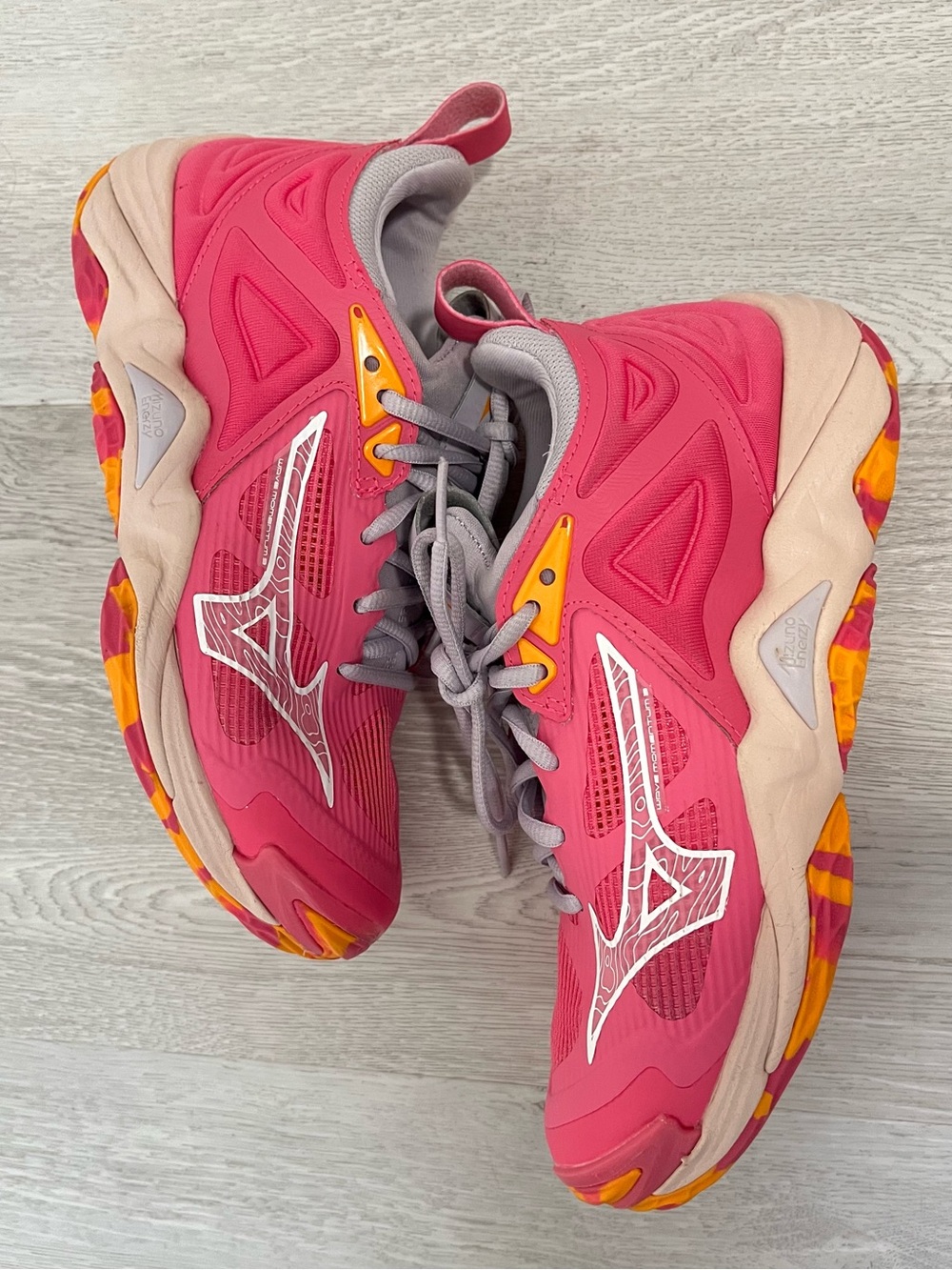 Mizuno Women's Hot Pink and Gray Athletic Sneakers with Orange Accents